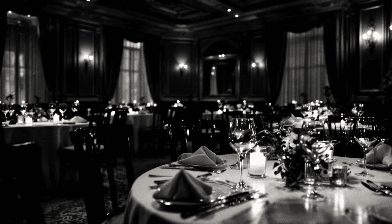 An elegant private dining room setup for a special occasion.